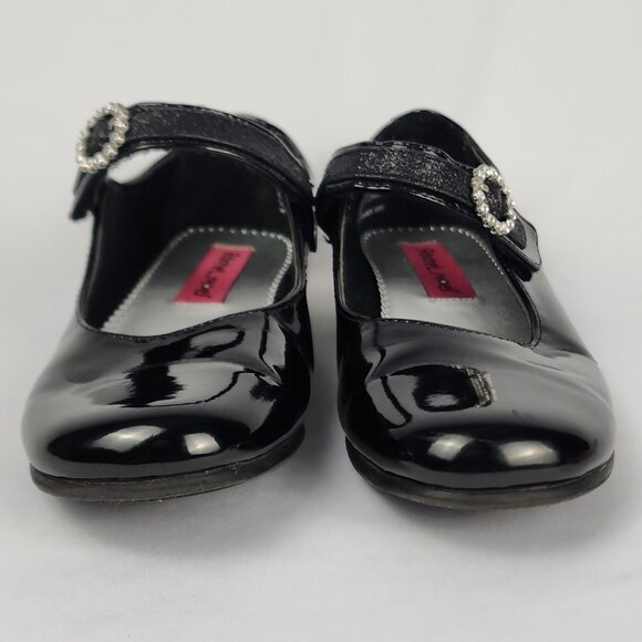Rachel Shoes Girls 3M Black "Patent Leather Look" Rhinestone Hook Loop Closure - Picture 3 of 15